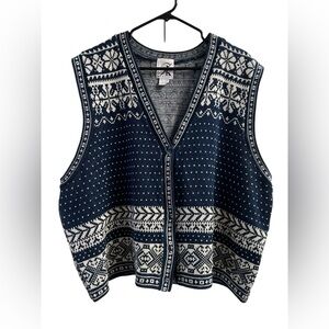 Vintage blue and white button down sweater vest